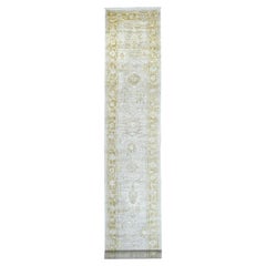 2'9"x17'4" Light Gray Angora Oushak Leaf Design Hand Knotted Wool Runner Rug
