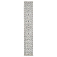 2'9"x18' Ivory Nain with Flower Pattern Wool and Silk Hand Knotted Runner Rug