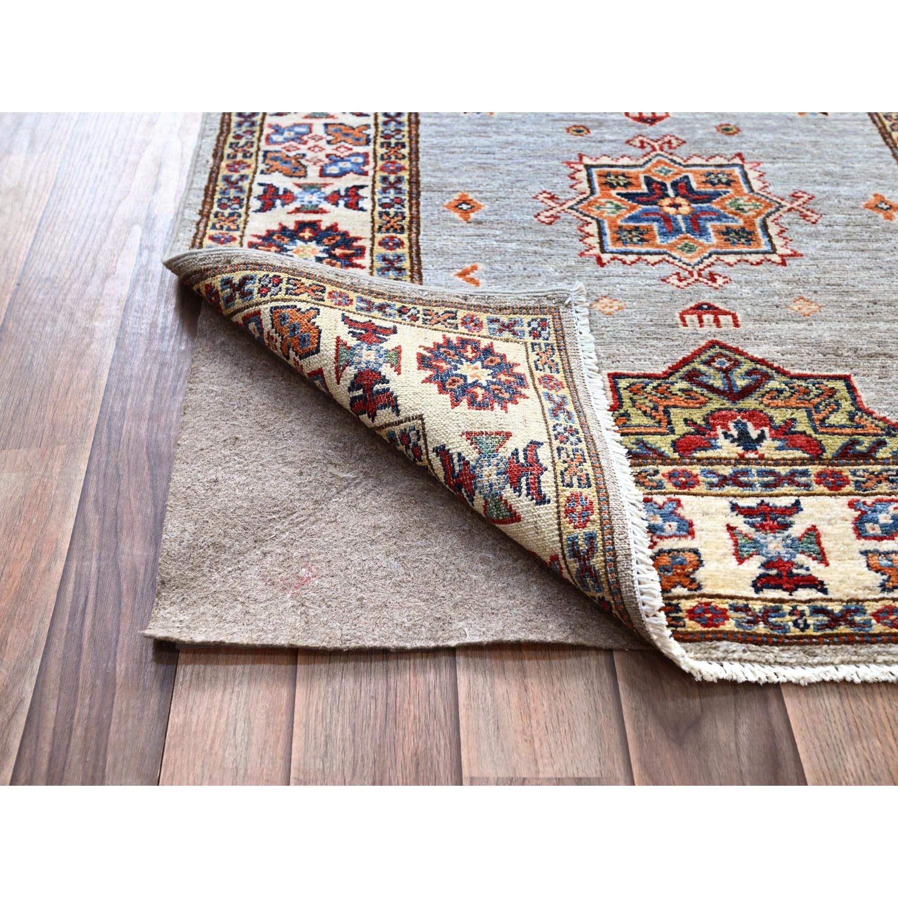 Kazako Tappeto orientale Jubilee Gray Wool Afghan Geometric Super Kazak XL Runner 2'9 