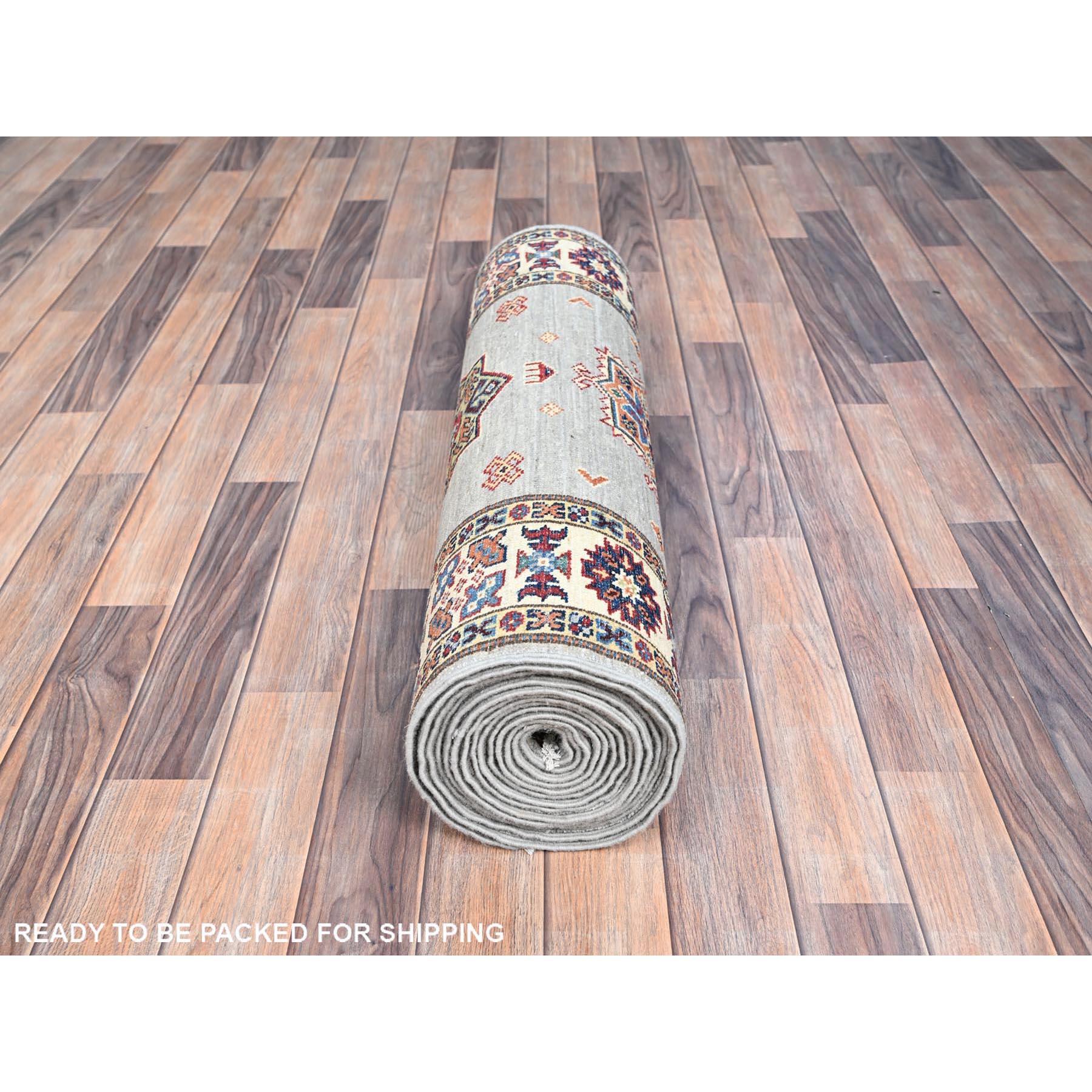 Annodato a mano Tappeto orientale Jubilee Gray Wool Afghan Geometric Super Kazak XL Runner 2'9 