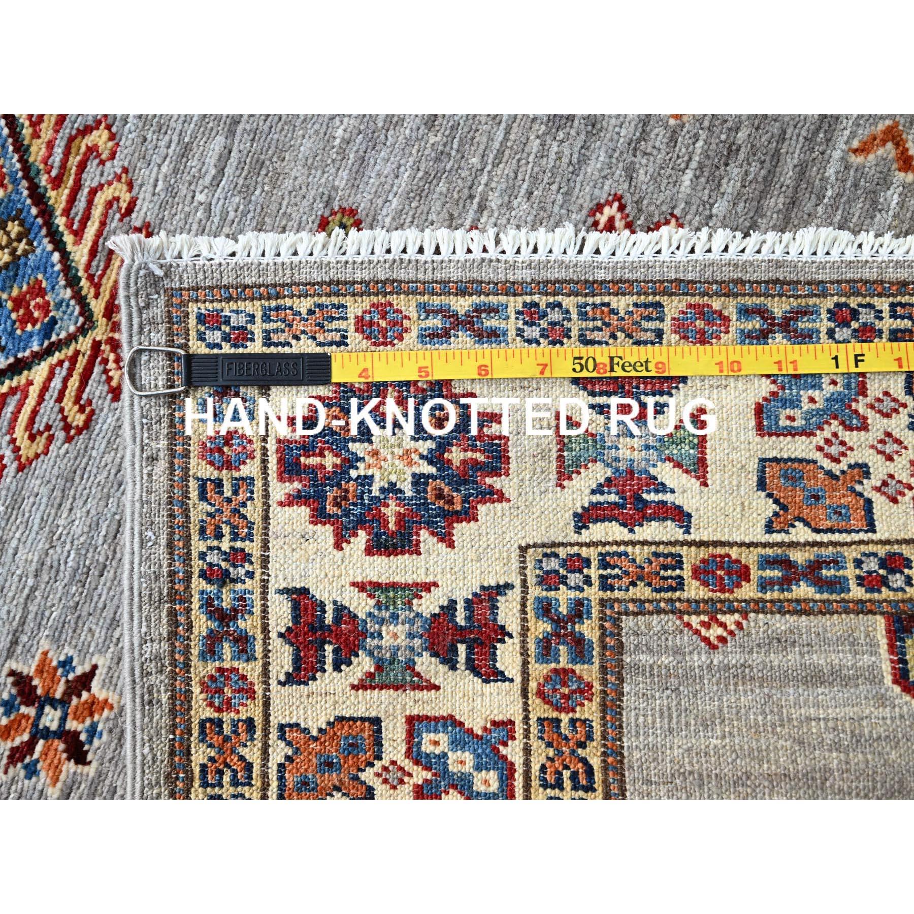 XXI secolo e contemporaneo Tappeto orientale Jubilee Gray Wool Afghan Geometric Super Kazak XL Runner 2'9 