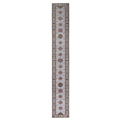 Alfombra Oriental Jubilee Gris Lana Afgana Geométrica Super Kazak XL Runner
