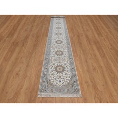 2'9"x18'4" Ivory Nain with Medallions Design Hand Knotted Wool & Silk Runner Rug
