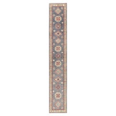 2
9"x18
7" Gray Kazak with Meddallions Design Hand Knotted Pure Wool Runner Rug