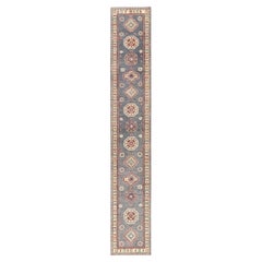 2'9"x18'7" Gray Kazak with Meddallions Design Hand Knotted Pure Wool Runner Rug