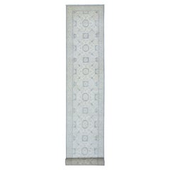 2'9 "x18'9" Crema, Anudada a Mano Blanco Lavado Peshawar, Pura Lana Alfombra de Corredor XL