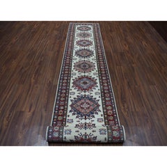 2'9"x19' Ivory Super Kazak Geometric XL Runner Hand-Knotted Oriental Rug