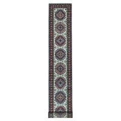 Tappeto orientale annodato a mano 2'9 "x19' Avorio Super Kazak Geometric XL Runner
