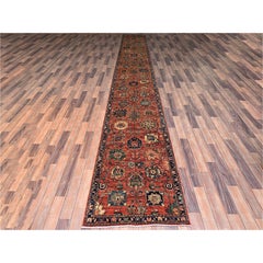 Tapis de passage en laine pure noué à la main, motif zoroastrien du Nord-Ouest, couleur orange, 2'9" x 19'4"