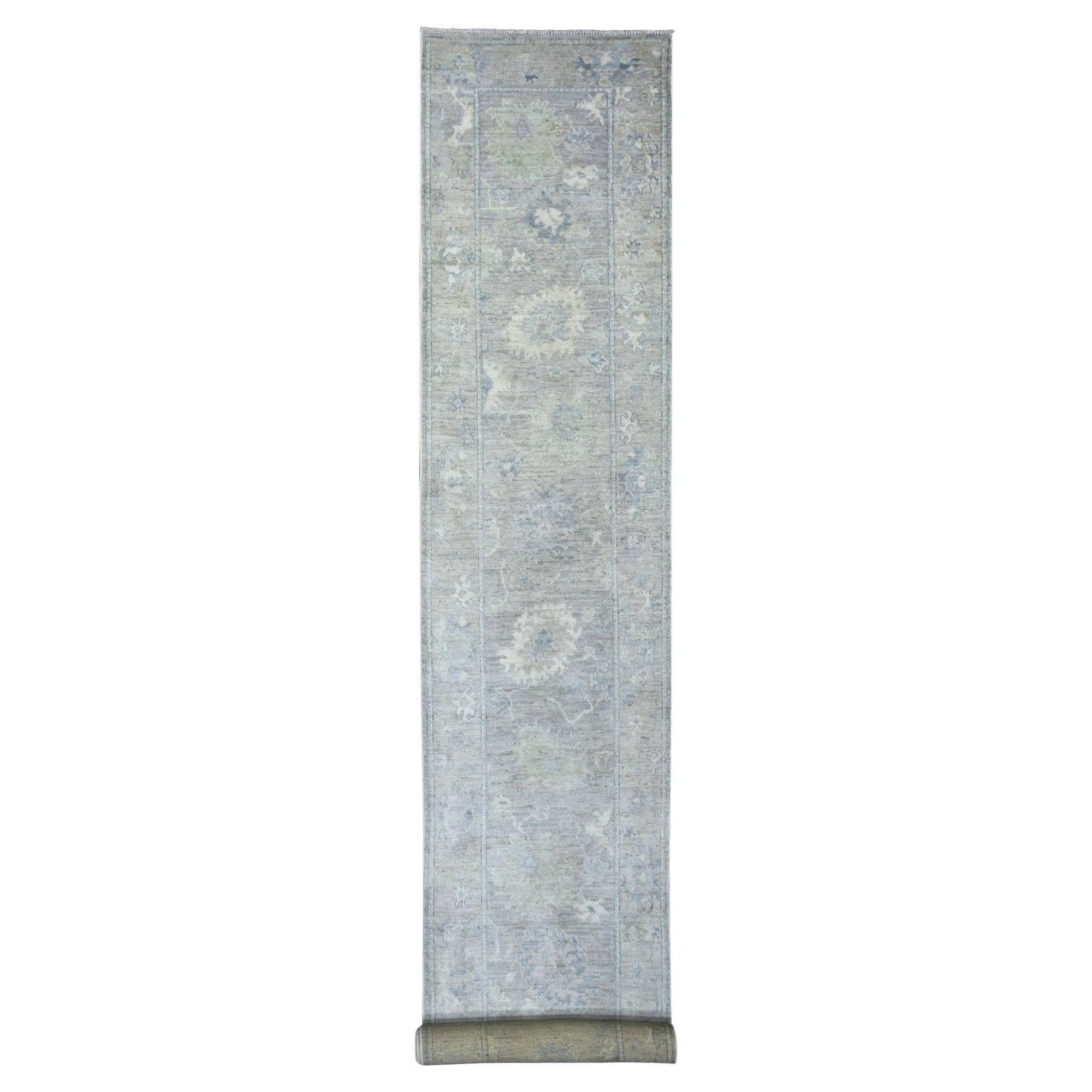 2'9"x19'5" Gray Afghan Angora Oushak, Hand Knotted, Wool XL Runner Rug