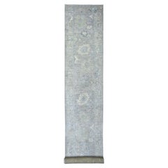 2'9 "x19'5" Gris Afghan Angora Oushak, noué à la main, Laine XL Tapis de course