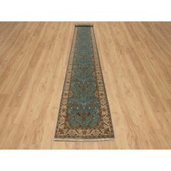 2'9"x19'8" Blue Tabriz Revival Hand Knotted New Zealand Wool Runner Oriental Rug