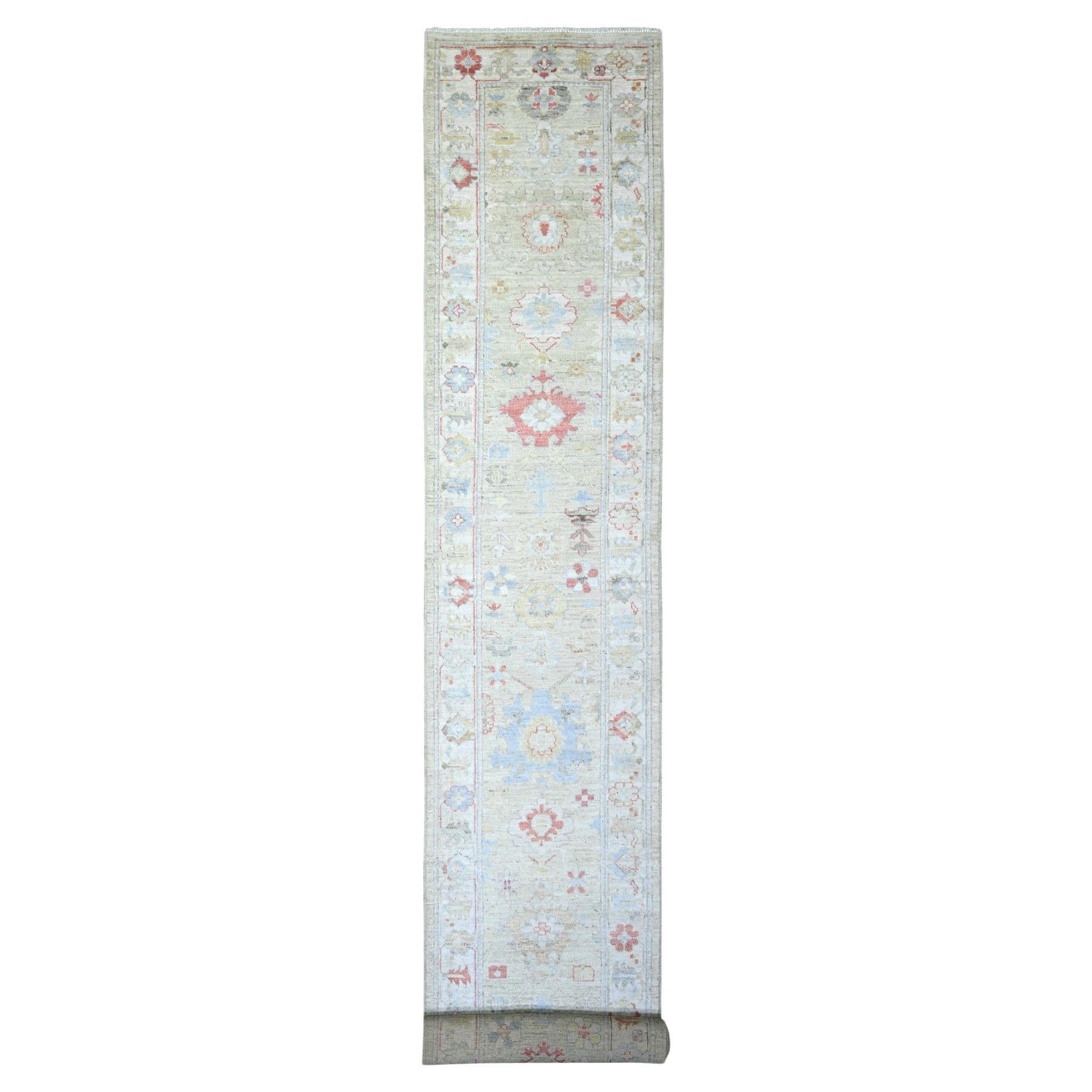 2'9"x19'8" Gray Afghan Angora Oushak Wool Hand Knotted XL Runner Oriental Rug