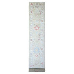 Tapis oriental gris afghan Angora Oushak noué à la main 2'9"x19'8"