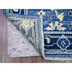 2'9"x19'8" Imperial Blue Hand Knotted Afghan Angora Oushak Pure Wool Runner Rug