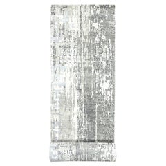 2'9"x19'9" Rustic Gray Abstract Design - Tapis de course XL noué à la main en laine et soie
