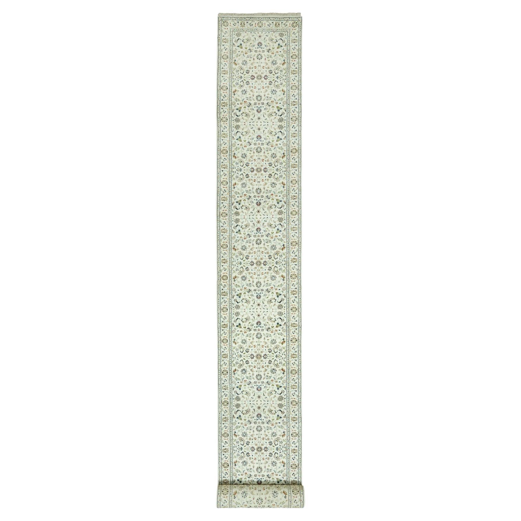 2'9 "x20' Tapis de course Cloud Nine White Nain All Wool 250 KPSI Hand Knots Rugs XL