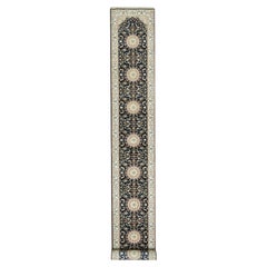2'9"x20'1" Blue Hand Knotted Central Medallion Nain Wool XL Runner Oriental Rug