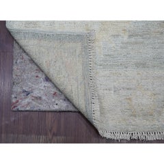 2'9"x20'2" Gray Hand Knotted Afghan Angora Oushak Leaf Design Wool Runner Rug