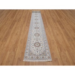 2'9"x20'2" Ivory Nain with Medallions Design Wool & Silk Hand Knotted Runner Rug
