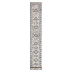 2'9"x20'2" Ivory Nain with Medallions Design Wool & Silk Hand Knotted Runner Rug