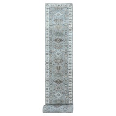 2'9"x21'9" Gray Karajeh Design Tribal Medallions Hand Knotted Wool Runner Rug