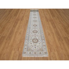 2'9"x22'5" Ivory Nain with Medallions Design Wool & Silk Hand Knotted Runner Rug