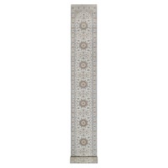 2'9"x22'5" Ivory Nain with Medallions Design Wool & Silk Hand Knotted Runner Rug