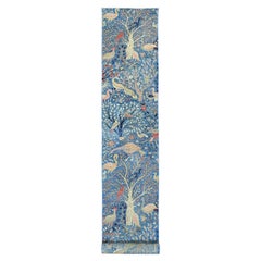 2
9 "x23
4" Tapis de course bleu noué à la main Afghan Peshawar Birds Design Soft Wool