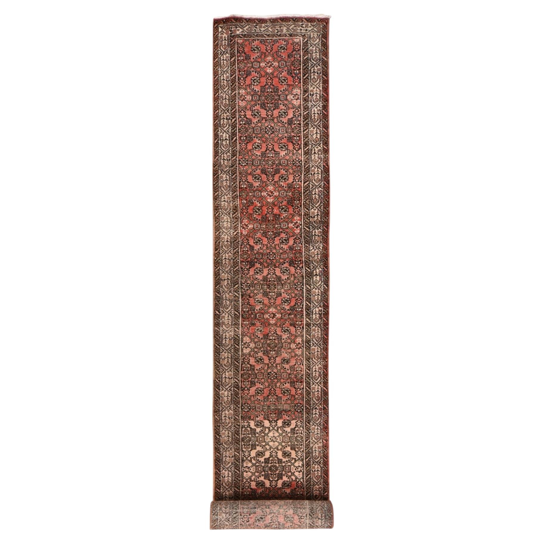 2'9"x23'6" Blush Red Vintage Zoroastrian Full Pile Hand Knotted Wool Runner Rug For Sale