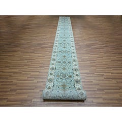 2'9"x24'3" Blue Agra Shah Abbas Flower Vines Design Hand Knotted Wool Runner Rug