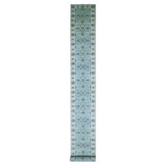 2'9"x24'3" Blue Agra Shah Abbas Flower Vines Design Hand Knotted Wool Runner Rug