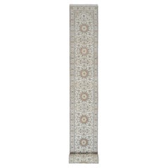 2'9"x26'2" ivoire 250 KPSI Laine nouée à la main à motif de médaillon à fleurs de Nain