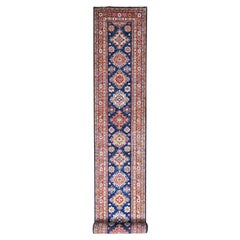 2'9 "x26'3" Alfombra oriental azul bizantina anudada a mano Super Kazak Lana XL Runner