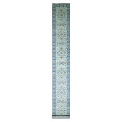 2'9 "x27' Crystal Blue Agra Shah Abbas Vines Design Tappeto Runner in lana annodato a mano