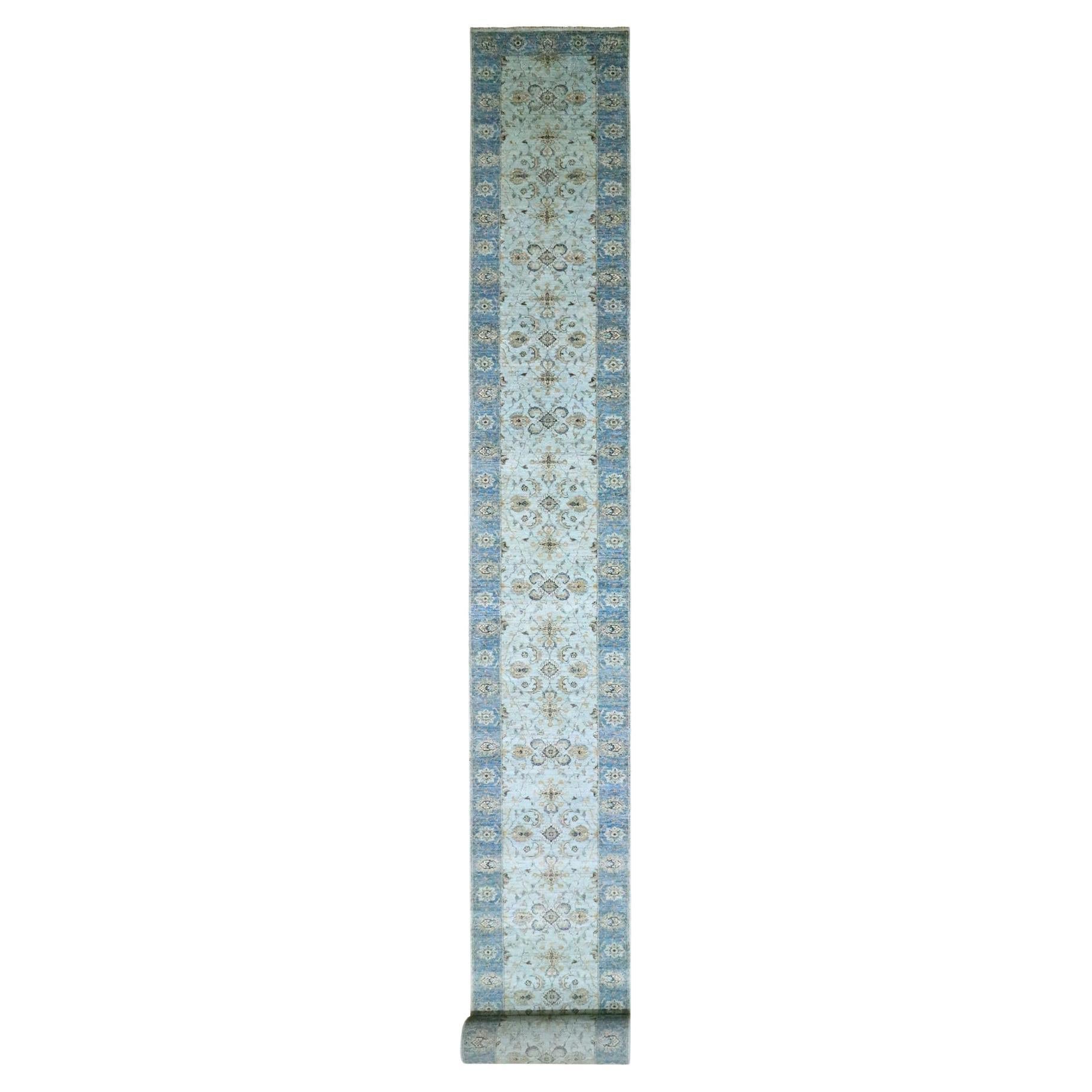 2
9 "x29
10" Blau Shah Abbas Blume Design Hand geknüpft reine Wolle XL Läufer Teppich