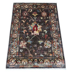2'9"x3'10" Brown Hand Knotted Afghan Sultani All Over Floral Pattern Wool Rug
