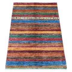 2'9"x3'10" Colorful Natural Wool Hand Knotted Afghan Super Kazak Sample Mat Rug