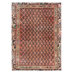 2'9"x3'10" Orange Boteh Design Vintage Persischer Sarouk Mir Handgeknüpfter Wollteppich