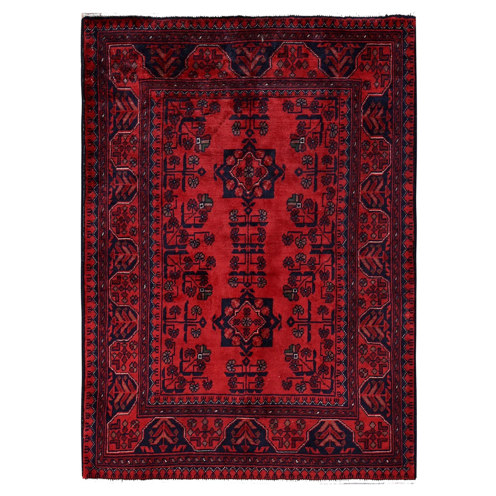 2
9"x3
10" Red Afghan Khamyab with Geometric Pattern Soft Wool Hand Knotted Rug For Sale