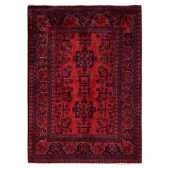 2
9 "x3
10" Roter afghanischer Khamyab mit geometrischem Muster Weicher handgeknüpfter Wollteppich