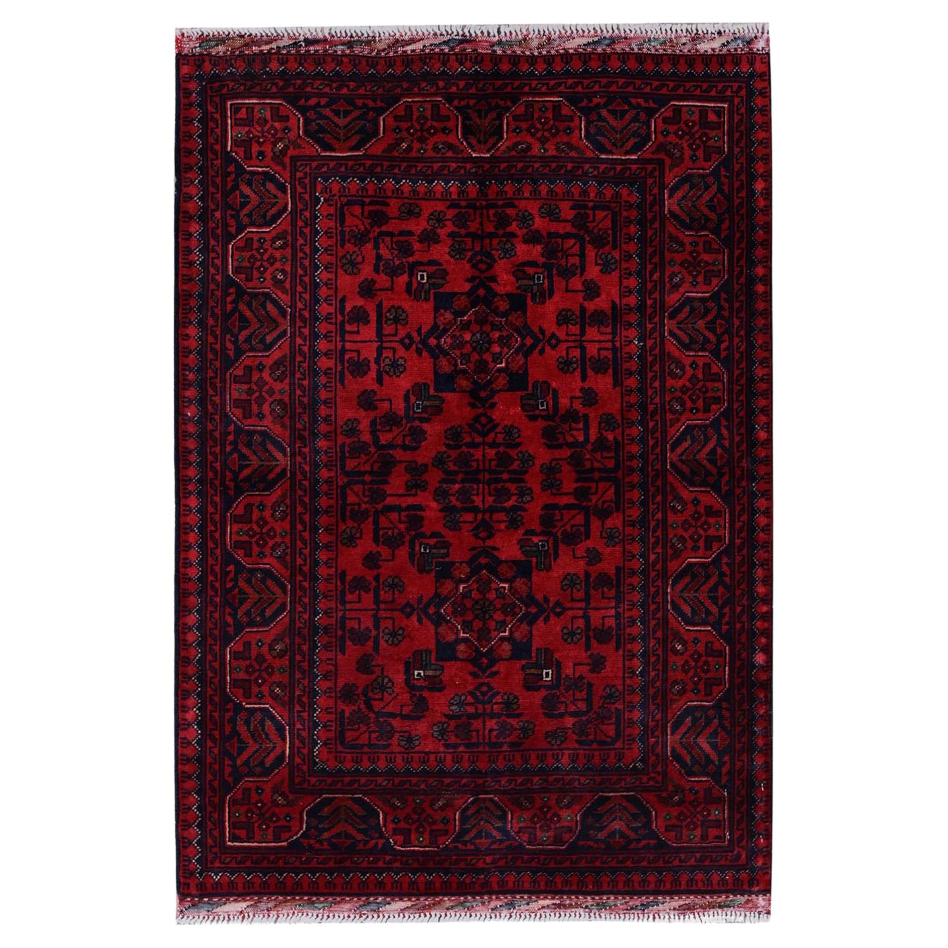 2
9 "x3
10" Roter afghanischer Khamyab mit Tribal Design Handgeknüpft Weicher Wollteppich