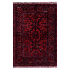 2
9 "x3
10" Roter afghanischer Khamyab mit Tribal Design Handgeknüpft Weicher Wollteppich