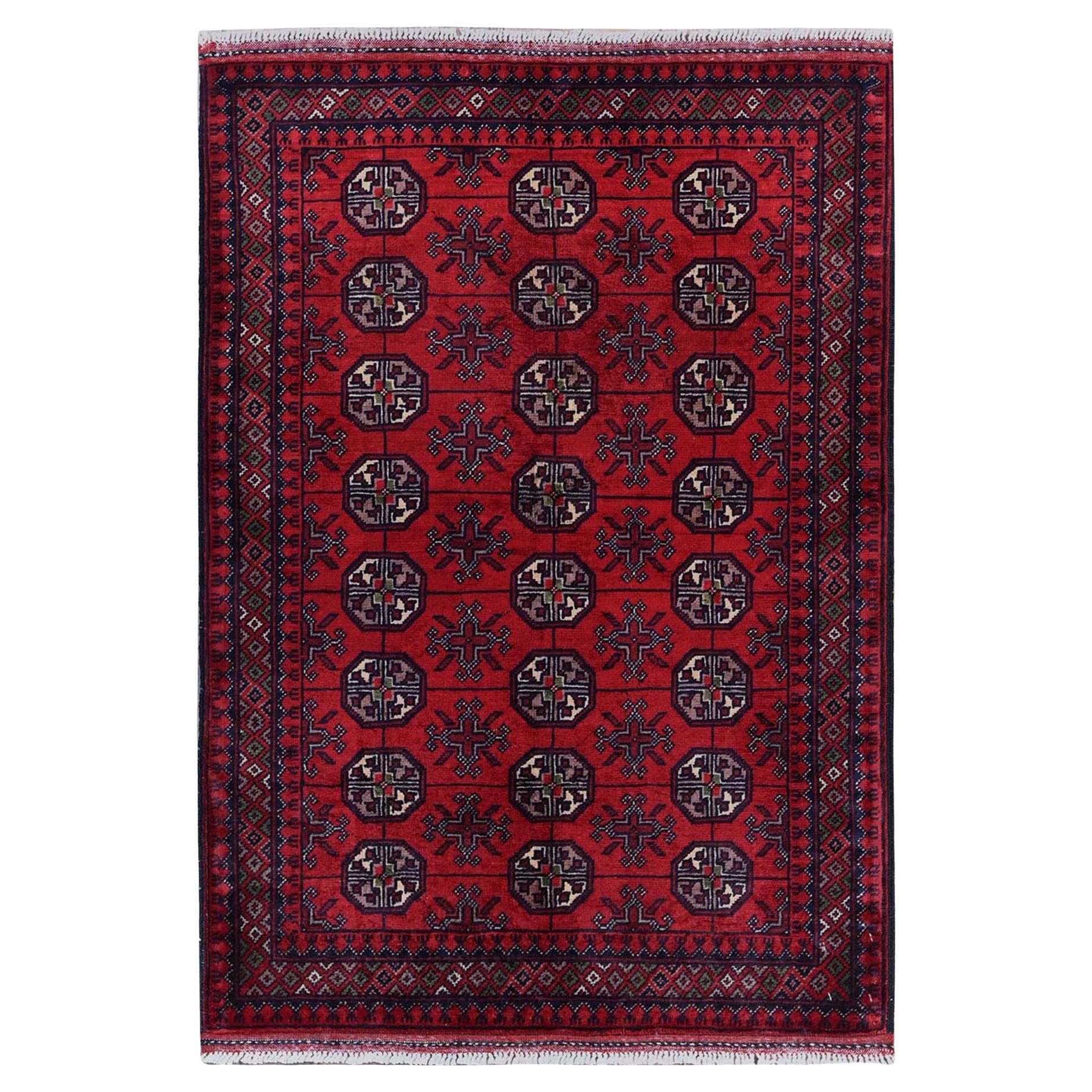 2
9"x3
10" Red Princess Bokara with Geometric Design Hand Knotted Wool Mat Rug