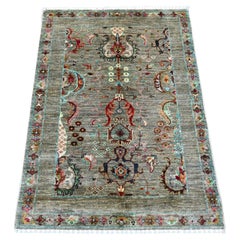 2'9"x3'10" Stone Gray Soft Wool Afghan Sultani Hand Knotted Sample Mat Rug