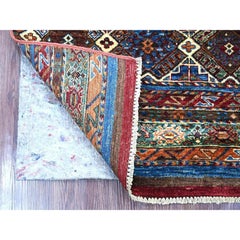 2'9"x3'8" Colorful Pure Wool Hand Knotted Afghan Super Kazak Sample Mat Rug