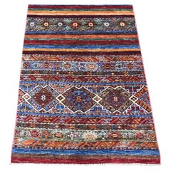 2'9"x3'8" Colorful Pure Wool Hand Knotted Afghan Super Kazak Sample Mat Rug