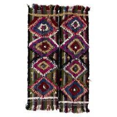 3x3.8 Ft Hand-Made Anatolian Kilim Rug with Colorful Poms, Great for Kids Room