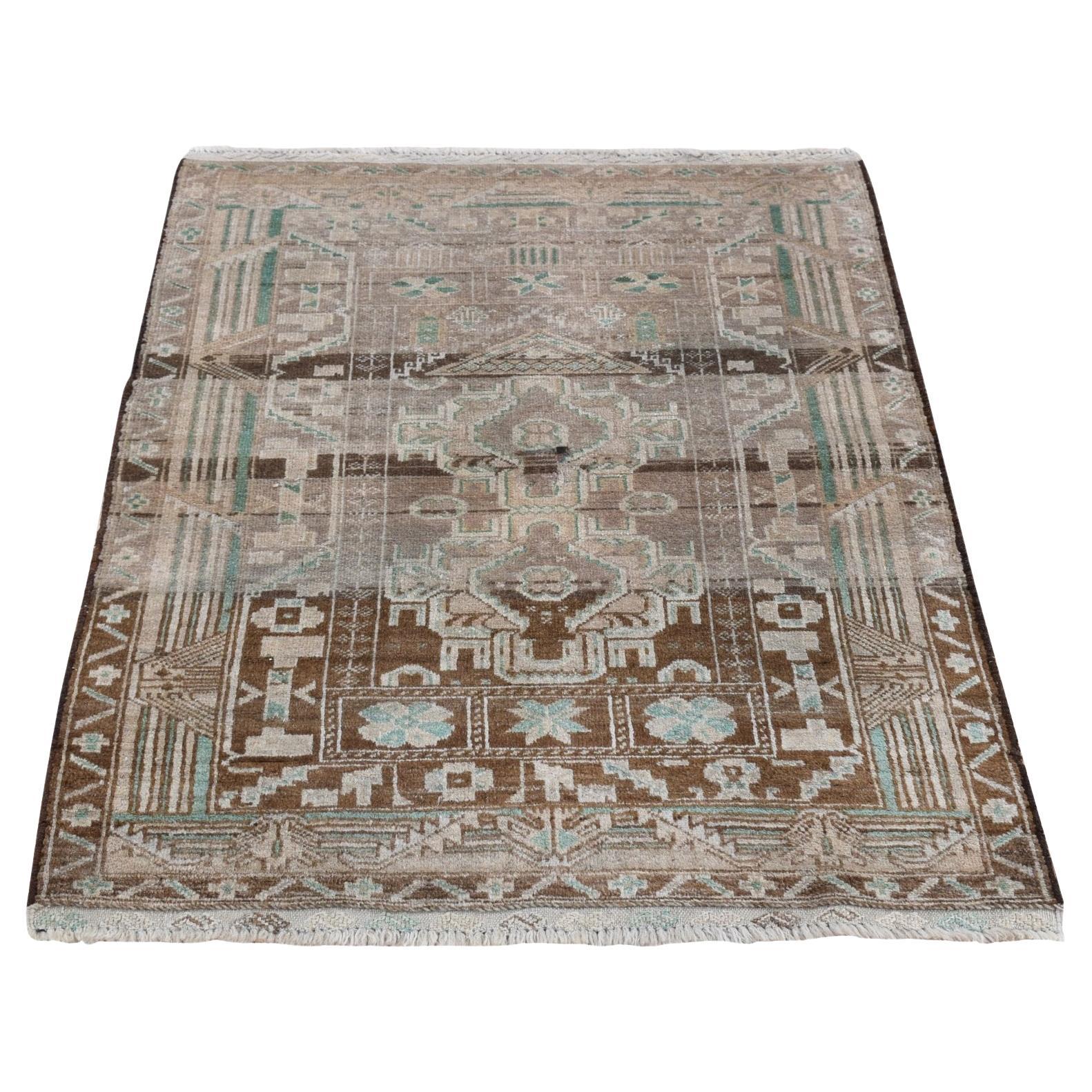 2'9"x3'9" Coffee Brown Vintage Afghan Baluch Abrash Hand Knotted Pure Wool Rug