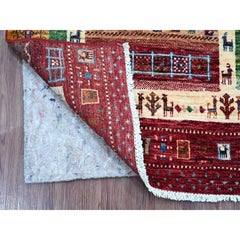 Berry Red Hand Knotted Fine Kashkuli Gabbeh Style Wool Sample Mat Rug
